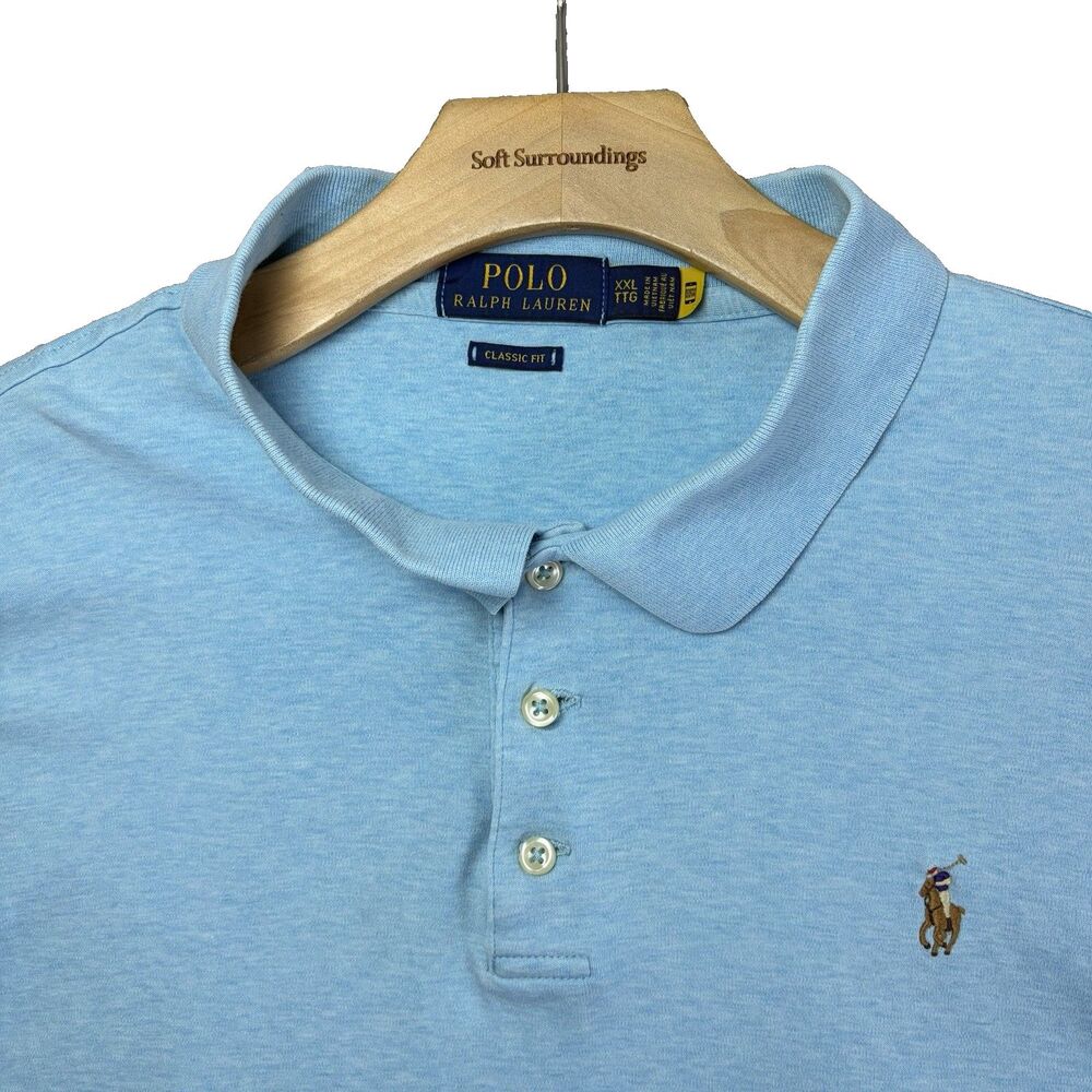 Polo Ralph Lauren Soft Cotton Polo Shirt Mens XXL Classic Fit Baby Blue Pony